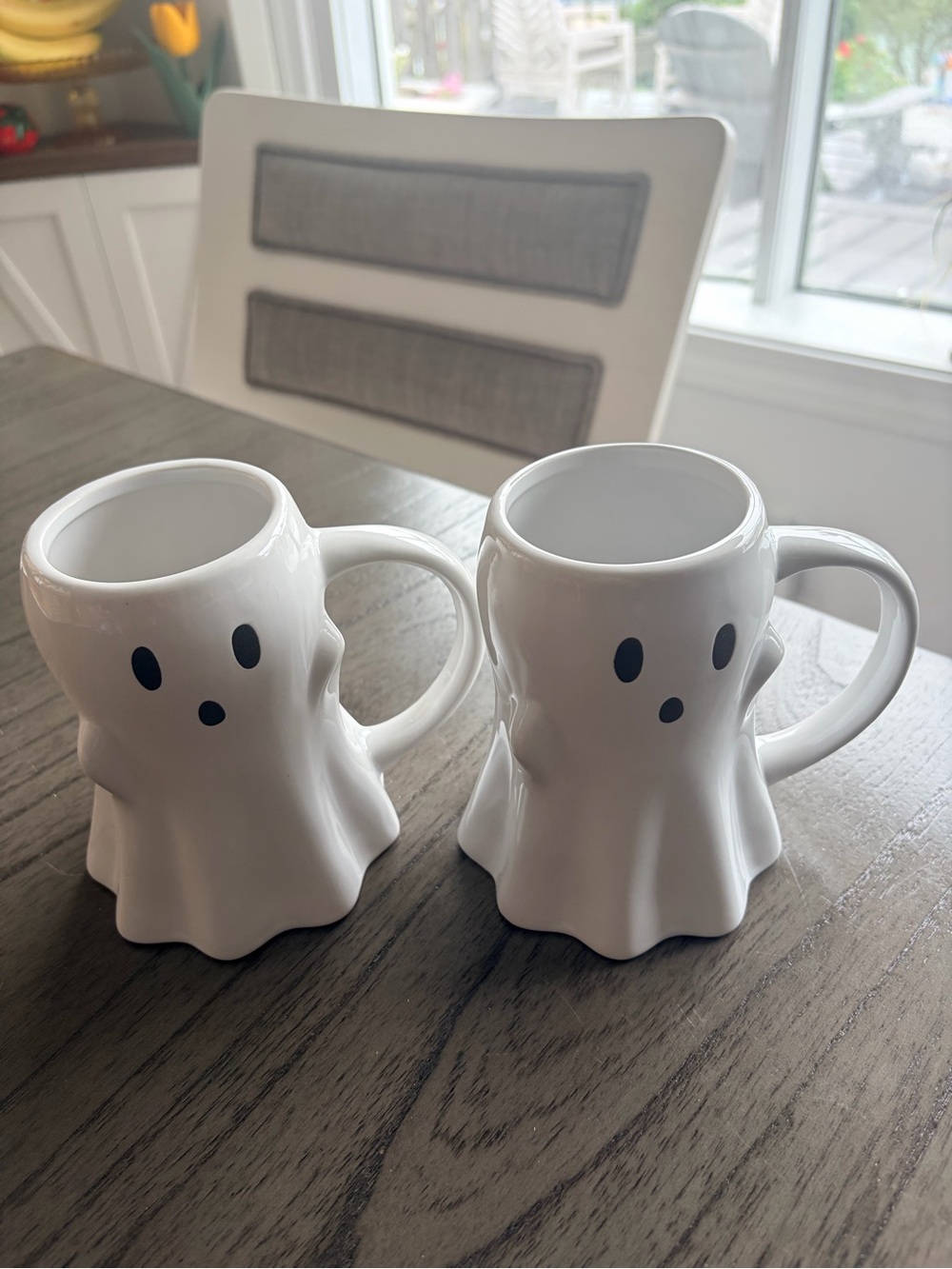 White Ghost Ceramic Mug (2) Set - Cute Holiday Coffee Cups